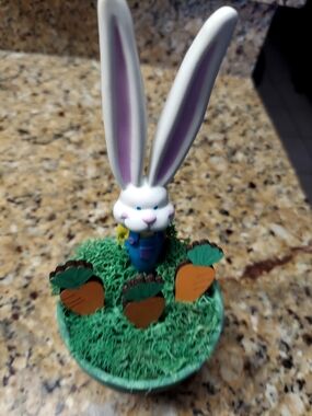 Small Pets Bunny Garden Figurine - White/Purple Bunny with Green Base